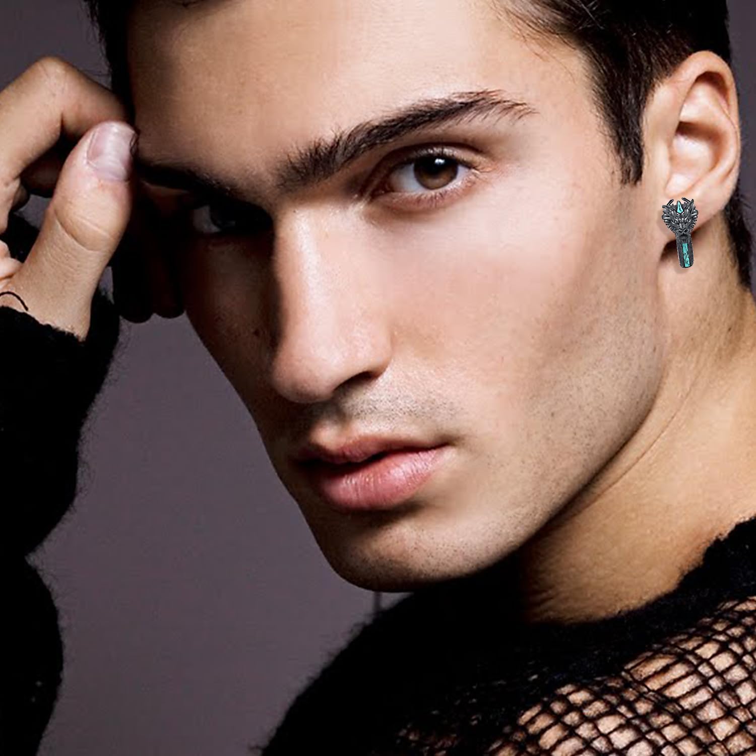 Men Earrings Viking Rune Hoop Celtic Earring for Women Punk 16mm 925 Sterling Silver Huggie Black Blue Hoop Earrings Norse Viking Jewelry Gifts Stainless Steel - Image 7