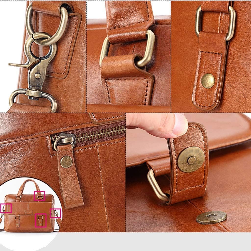 SIDUFHAOPKLL Portable Shoulder Business Travel Briefcase, Unisex, Leather Retro Laptop Bag image 5