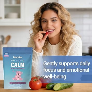 Calm Mood Gummies for Kids & Adults | Saffron, Passion Flower, Magnesium, Omega-3, B12 | Supports Mood & Focus | 60 Raspberry Flavour Gummies | Vegan & Gluten Free