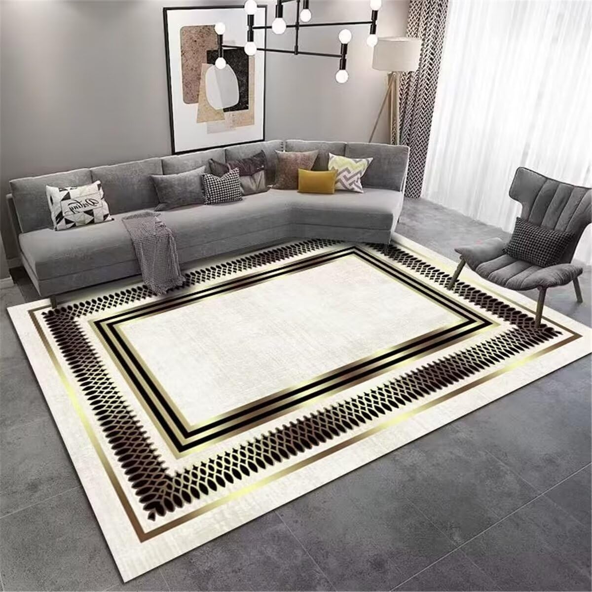 Tapis de salon géométrique noir et jaune 200x260cm pour chambre de fille