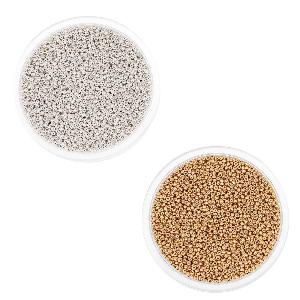 2 Packs 3600pcs Glass Seed Beads 2MM Spacer Bead Small Craft Seed Beads for DIY Beading, Silver and Gold
