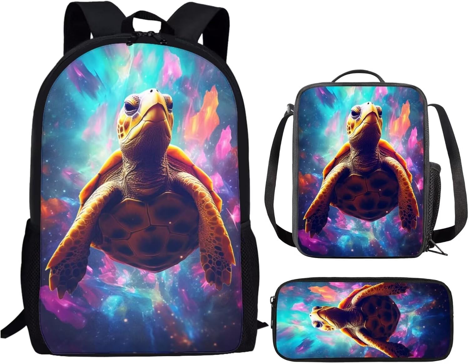 Cute Purple Yellow Rhinoceros Kids Backpack School Bag With Lunch Bag and Pencil Bag for Teen Boys Middle Junior High School Bookbag Rucksack Lightweight Shoulder Handbag Daypack Satchel