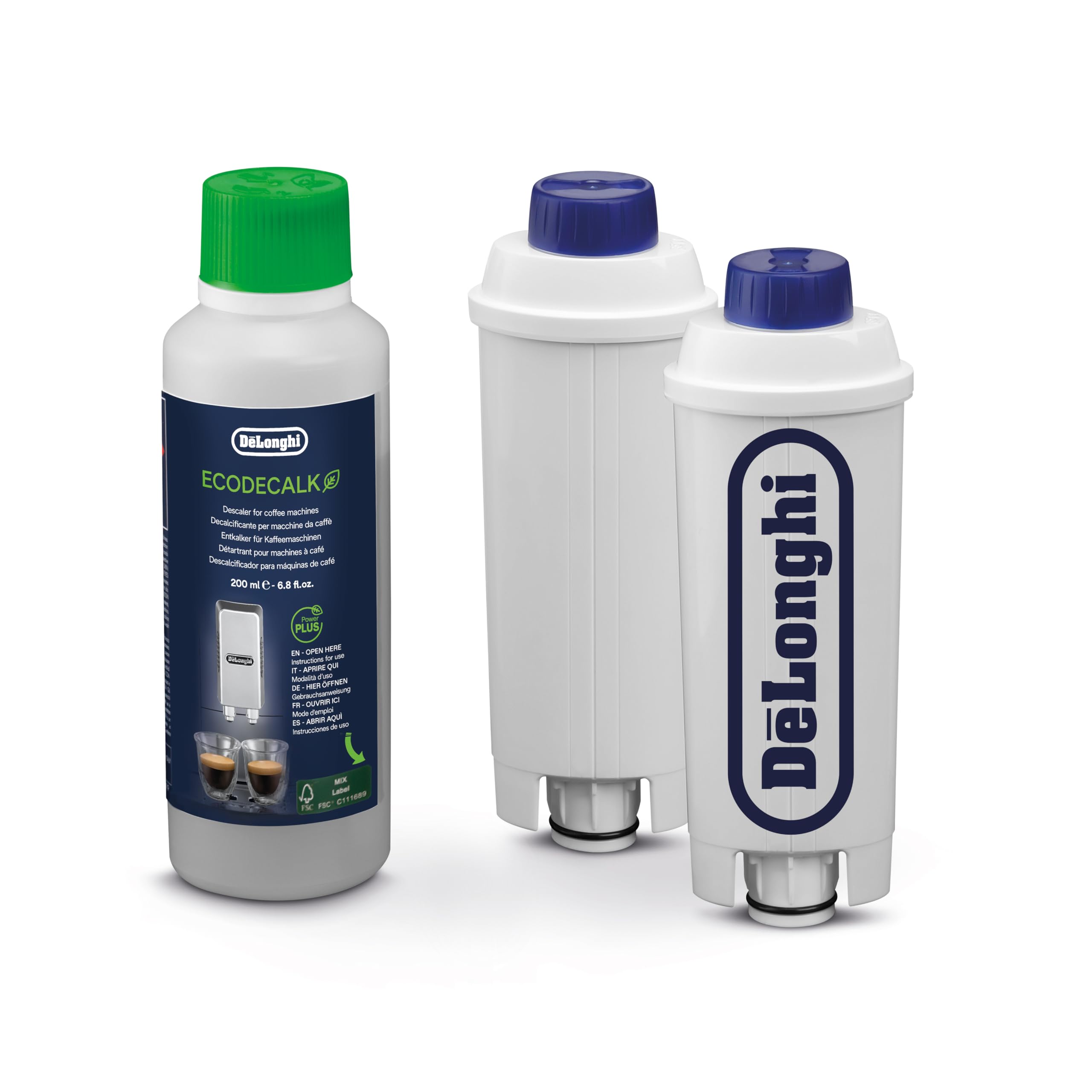 De'longhi Set 2 Coffee Machine Water Filter And Ecodecalk, Water Softening Filter (Ecam Series) And Descaler (200Ml) For Coffee Machine, Dlsc322