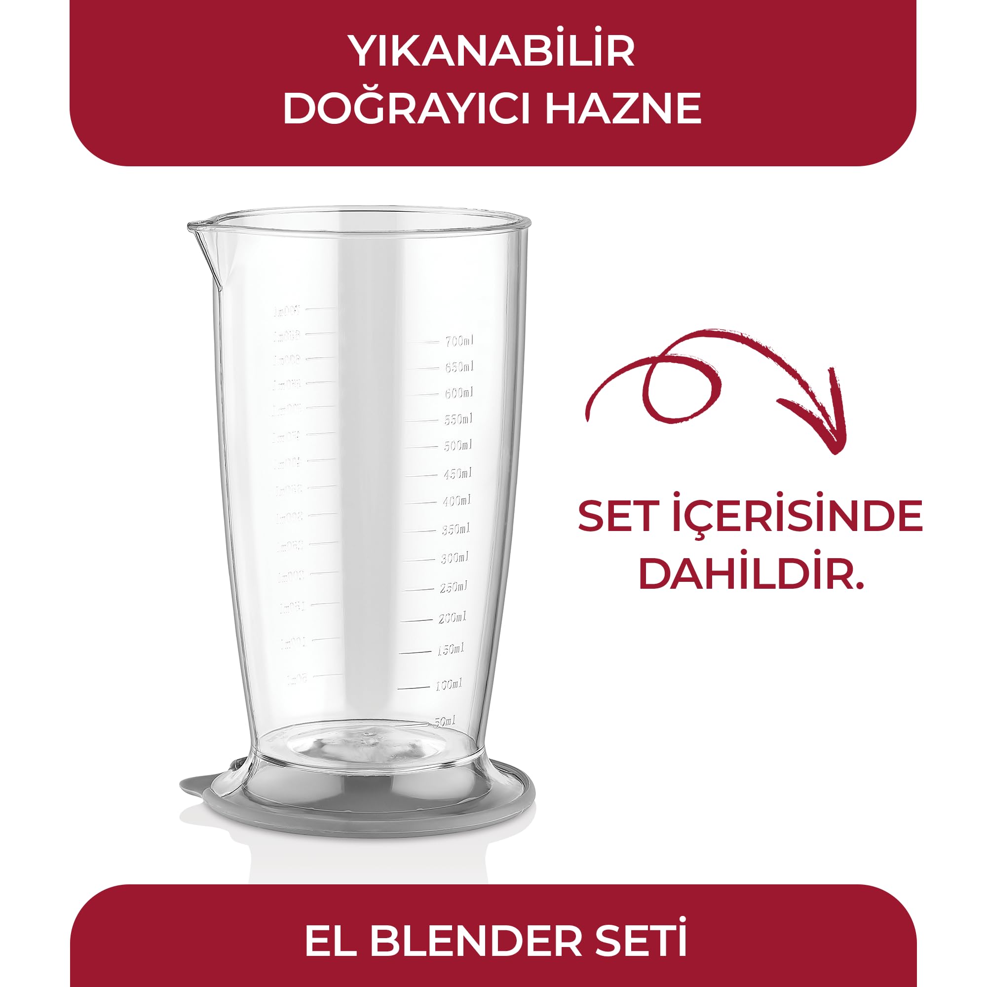 Sinbo SHB-3102 El Blenderi Çubuk Blender, Paslanmaz Çelik Uç, Ölçü Kabı Dahil, Çorba Sos Püre Smoothie Hazırlama, Ergonomik Tutuş, Beyaz