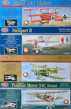 Guillows Four 4 Laser-Cut WW I Balsa Wood Flying Model Airplanes