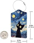 2 Paquet Tag de bagages pour Valise, Cute Unique Sac en Cuir Mots clés Identificateurs Protection de la vie privée ID Etiquette avec boucle en acier durable pour les femmes Hommes Enfants filles Voyage, Chat noir Sky