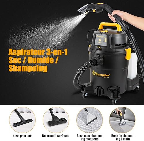 Vacmaster VK1323PFR 1300W 23L 3-en-1 Nettoyeur Multi-Surfaces pour Tapis Moquettes Tissus d'ameublement Escaliers et Voiture, Nettoyeurs Tapis et moquettes Aspirateur Eau et Poussière - 3