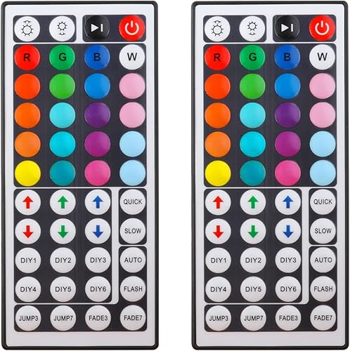 Yiliaw Paquete de 2 tiras de luz LED RGB de 44 teclas, control remoto inalámbrico, atenuador de intensidad infrarroja de repuesto, para tira de luz