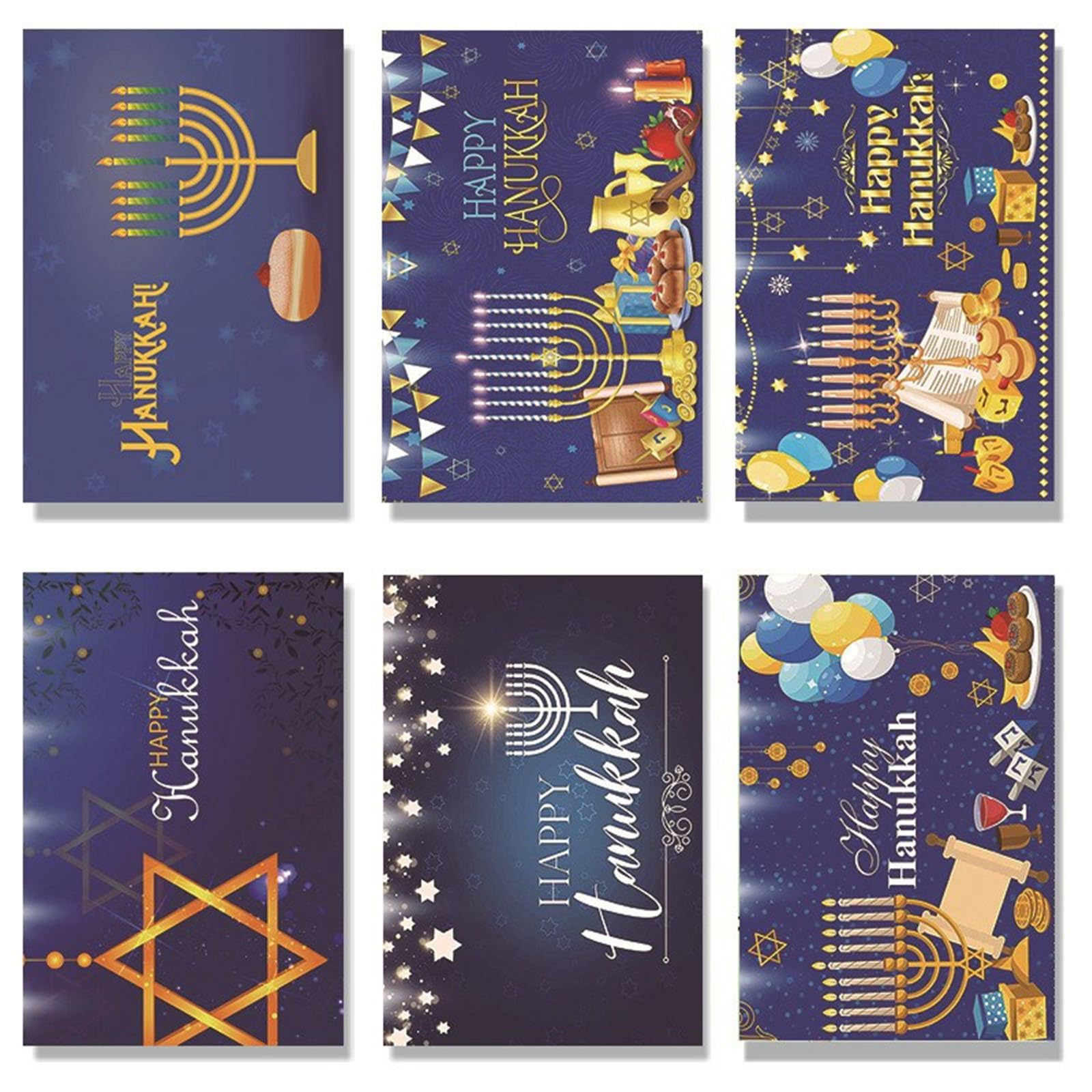 Zeizafa 5Set Hanukkah Greeting Cards With Envelopes Assorted Religious Holiday Boxed Cards With Foil And Glitter Hanukkah Greeting Cards