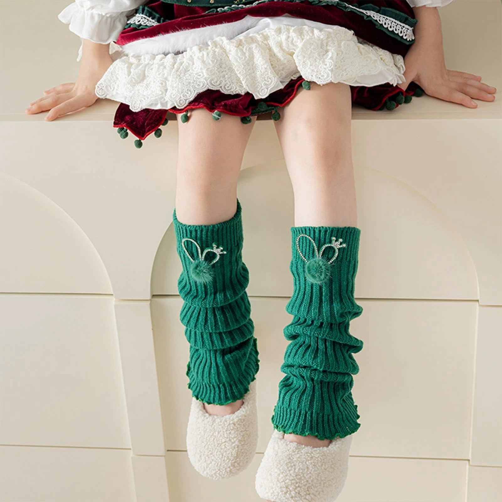 Generisch Calentadores de piernas para niñas, calcetines de punto para la pantorrilla para niños, calcetines festivos de Navidad para niños pequeños y niños