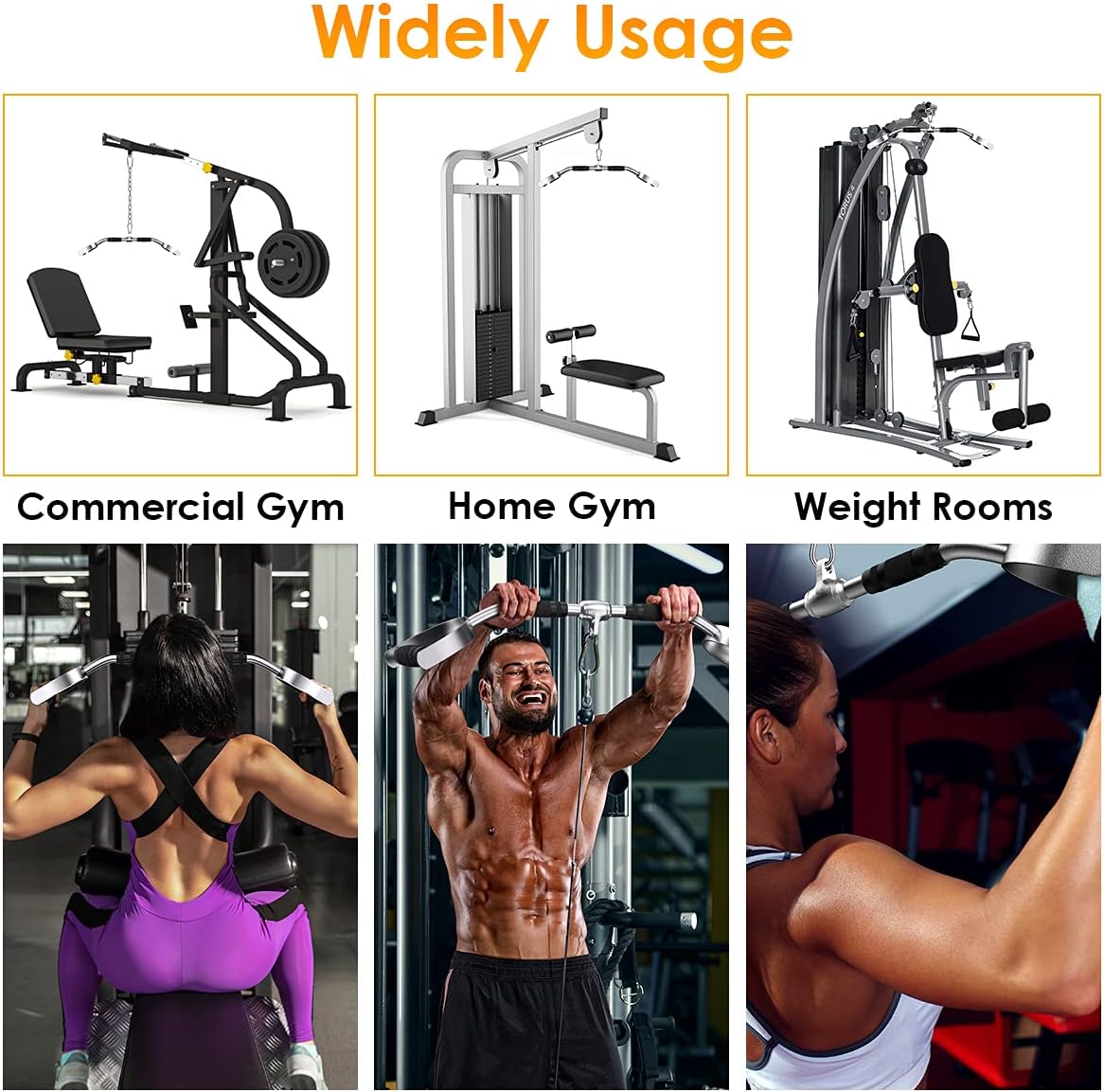 Ulalov LAT Pull Down Bar with Handls, Pull Down Machine Attachments, 27in/70cm Bar with 880lbs Loading, V Handle,Straight Bar,D Handles, Solid Steel Material with Handle for Home Gym