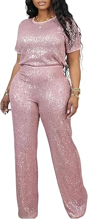 LKOUS Womens Off Shoulder Sequin Jumpsuit Tummy Control Wide Leg Formal Outfit for Wedding Guest Prom