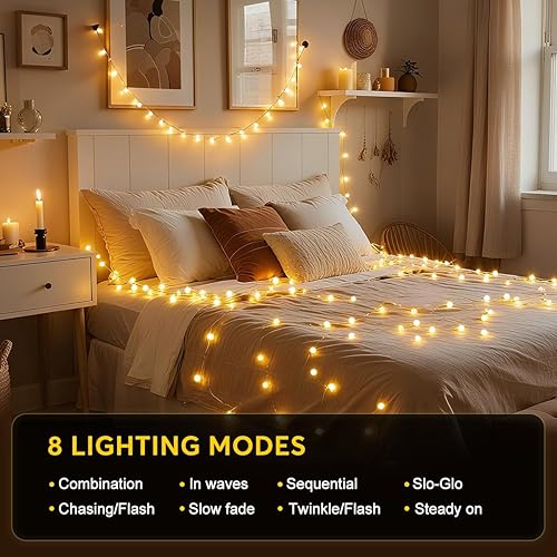 Miniatura 8 de Guirnalda de luces tipo globo enchufable de 116 pies, 200 LED, 8 modos con control remoto, guirnalda de luces impermeables para interiores y