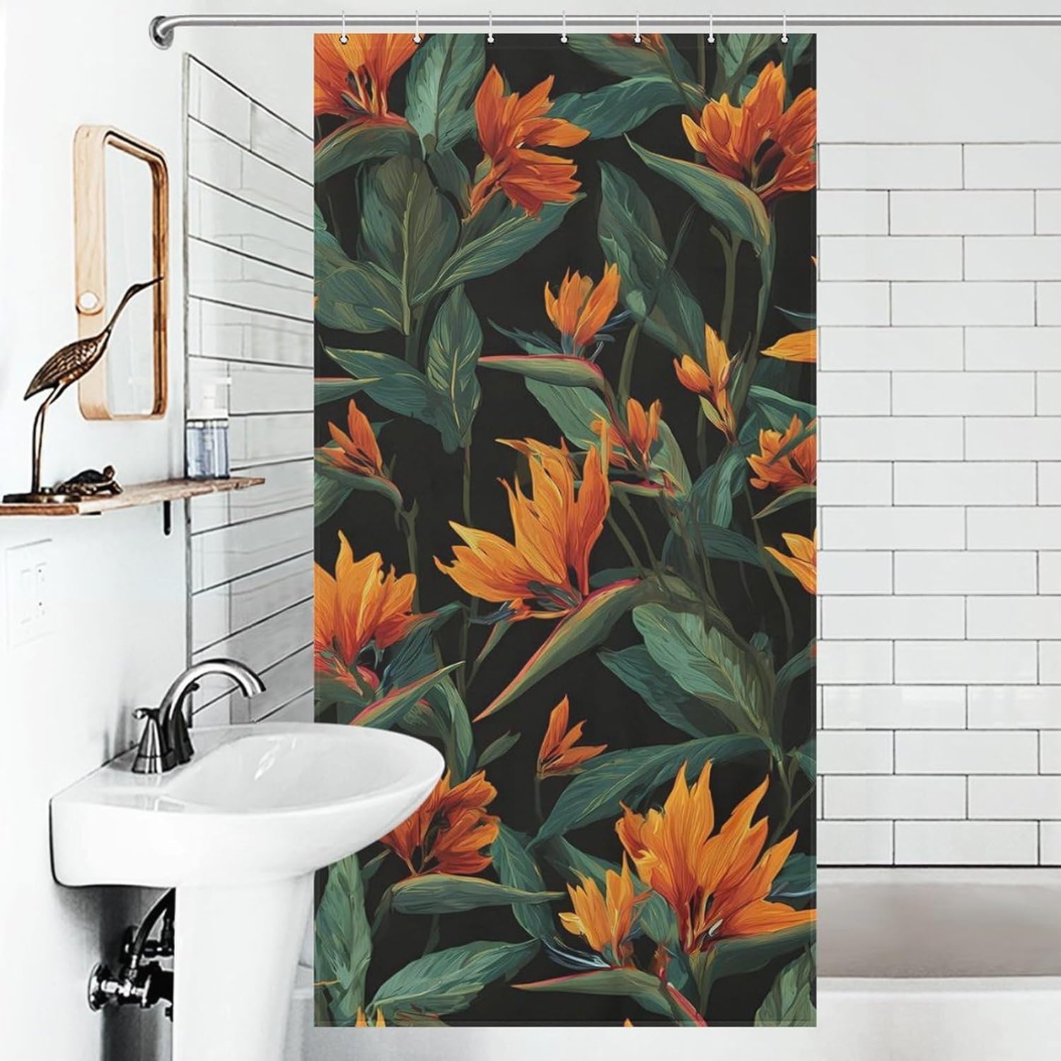 Strelitzia Reginae Tropical Plants Fabric Shower Curtain Liner Bath Bathroom