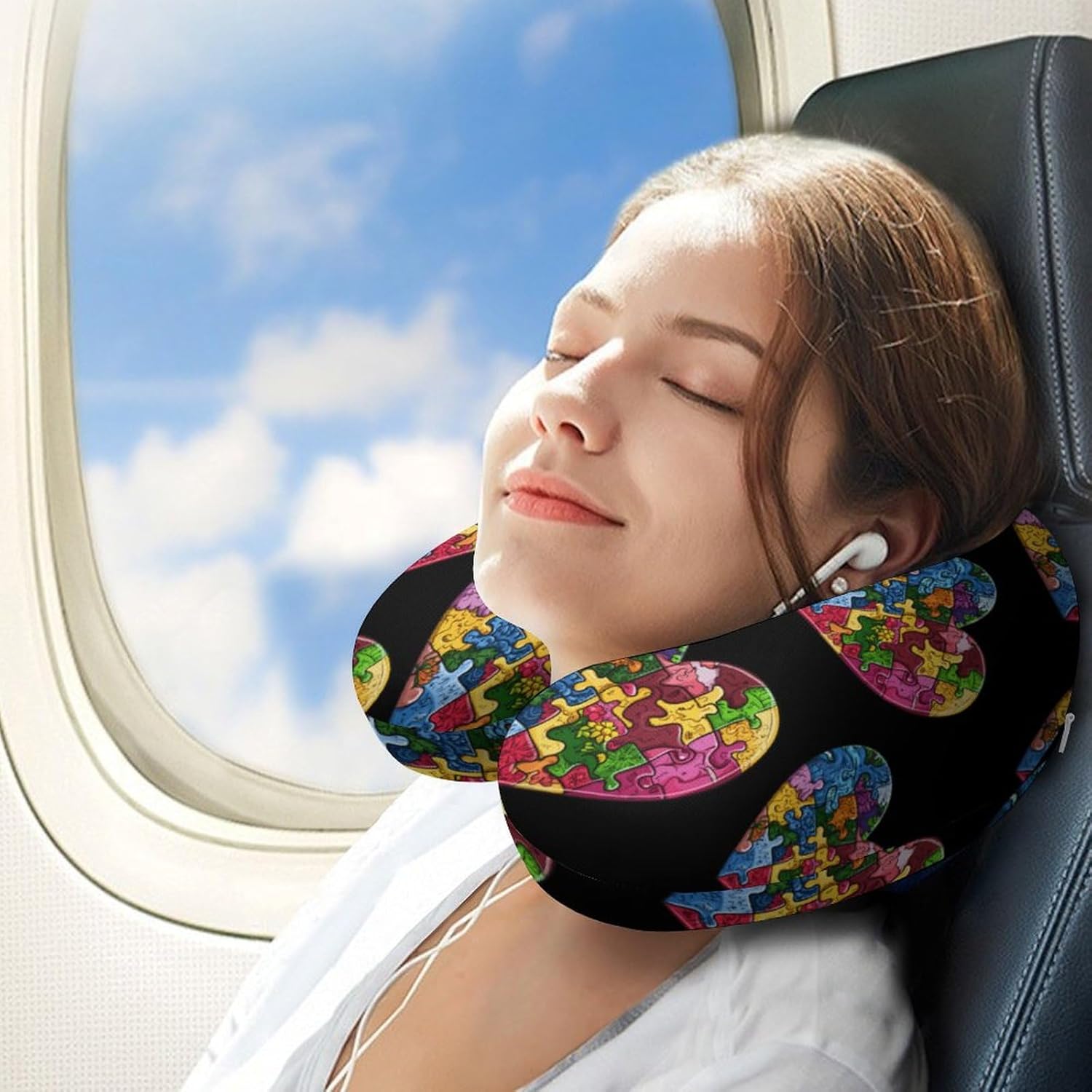 Earth Puzzle Heart Memory Foam Pillows U Shaped Travel Neck Pillow