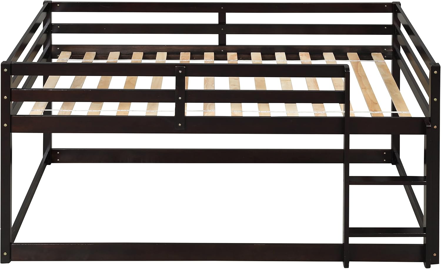 Bellemave Bunk Bed Twin Over Twin with Stairs, Twin Bunk Bed for Kids, Girls, Boys, Floor Bunk beds with Fence, Espresso