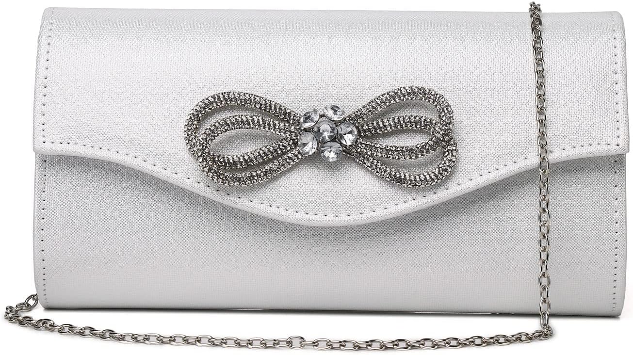 Women Evening Handbag Shiny Crystal Bow Flap Clutch Purse for Women Wedding Party Prom Purse