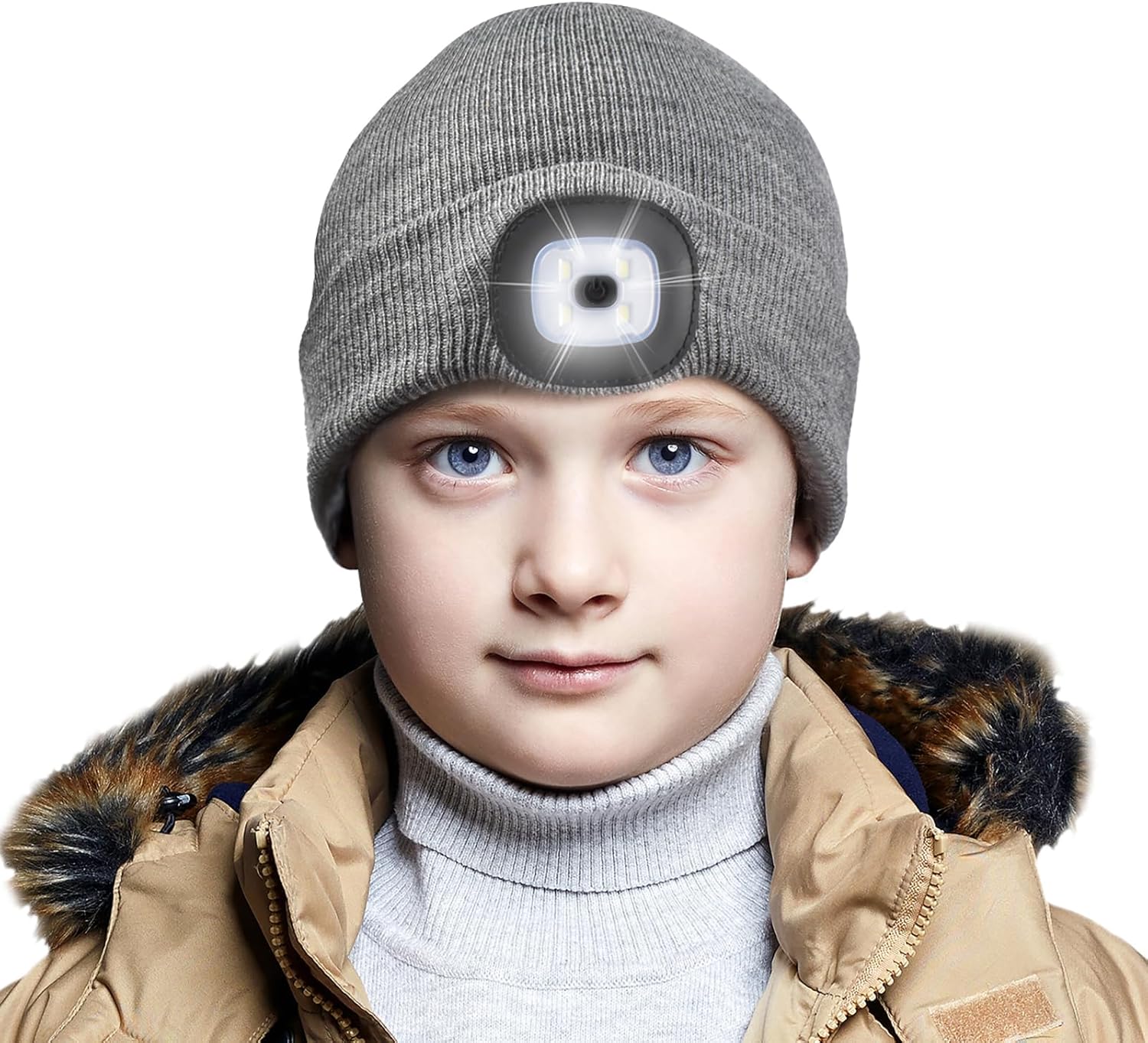 Etsfmoa Unisex Beanie with The Light,Gifts for Kids Boys and Girls Children USB Rechargeable Headlamp The Cap