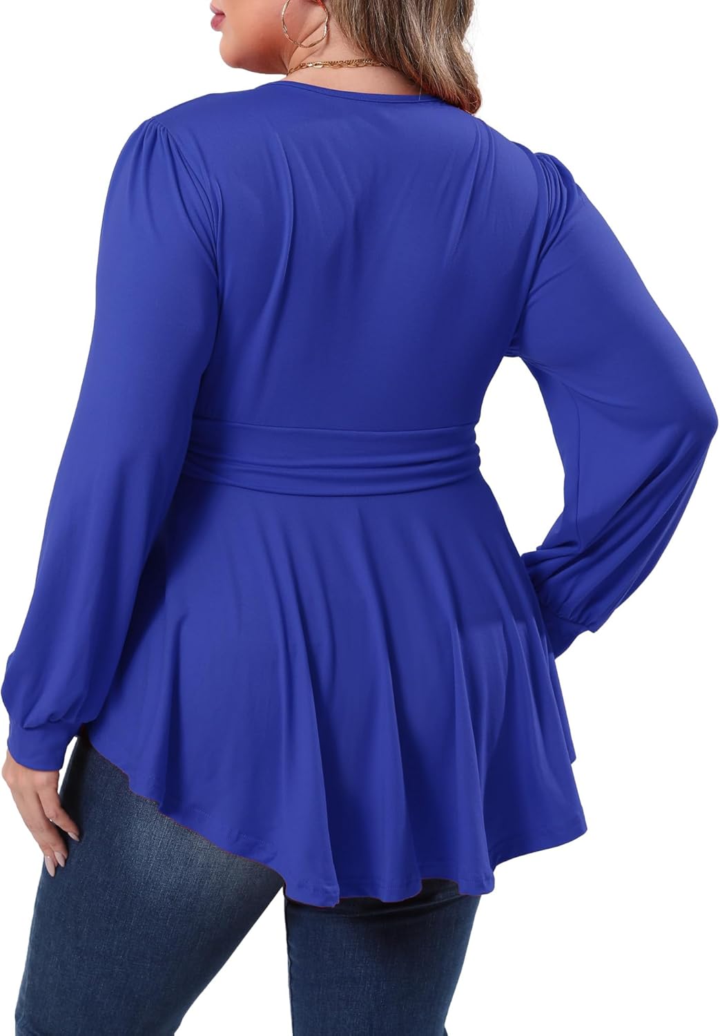 Plus Size Tops for Women Lace Long Sleeve Fall Shirts Casual Dressy Wrap V Neck Pleated Tunic Top - Image 2