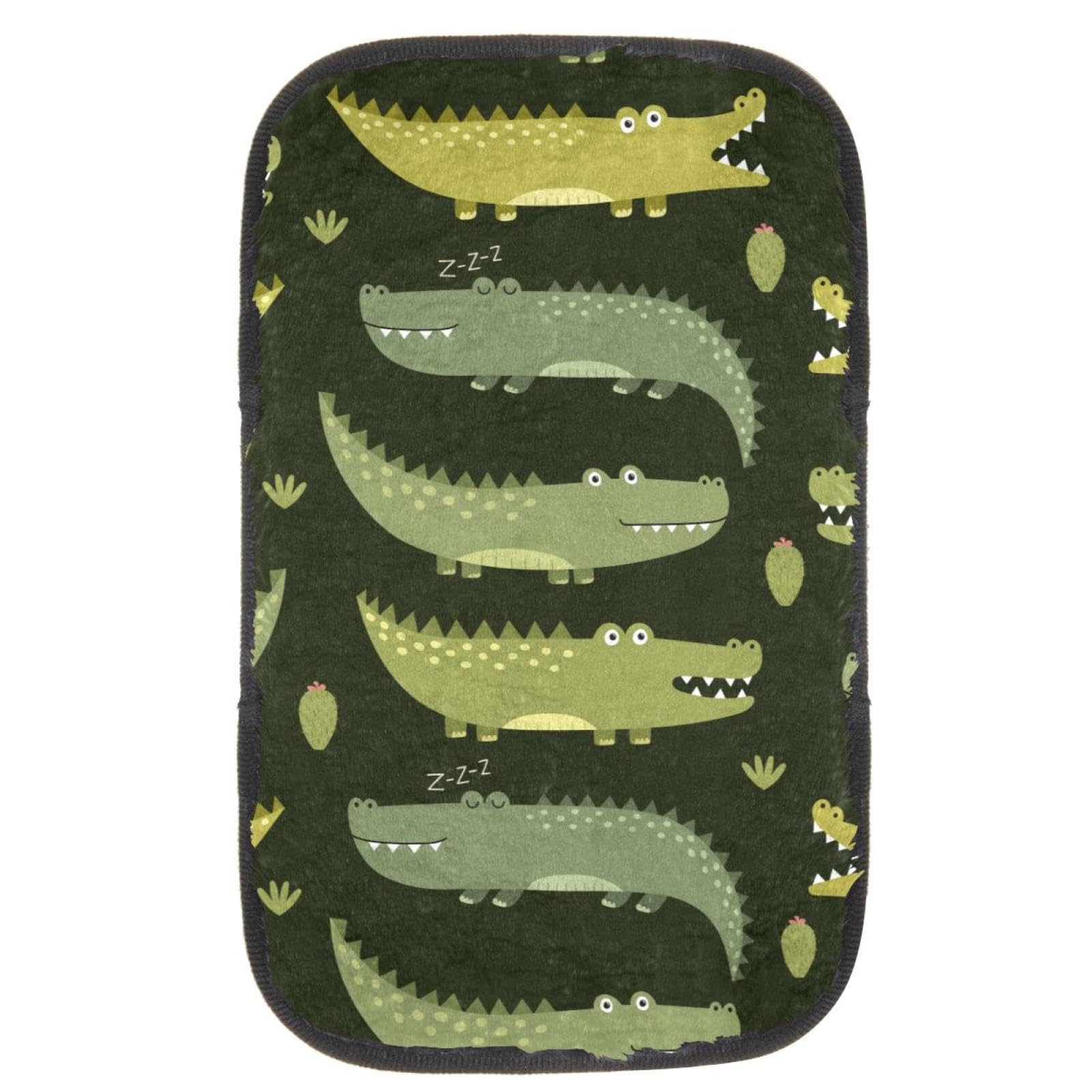 Eslifey Car Armrest Storage Box Mat, Rabbit Velvet Car Center Console Cover, Cute Green Gator Crocodile Pattern Car Armrest Seat Box Cover Accessories Interior Protection for Most Vehicle