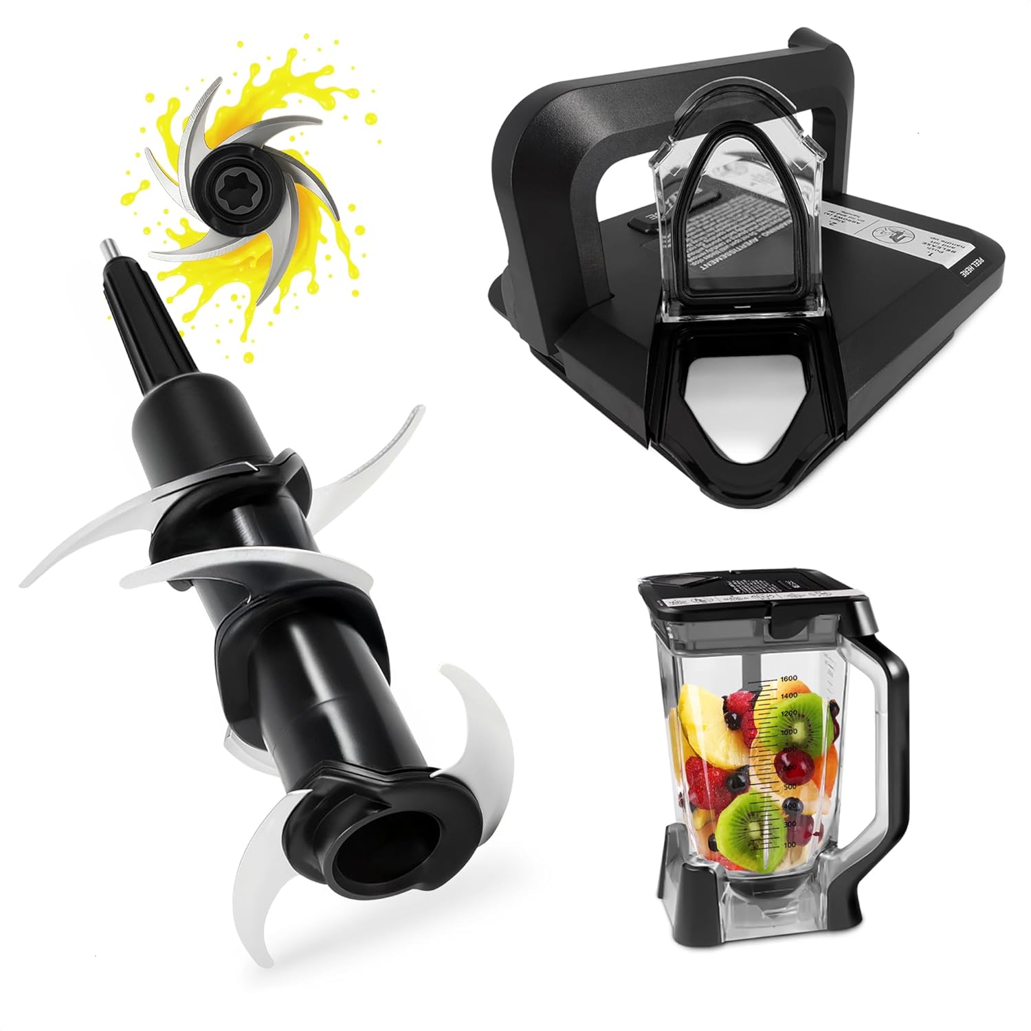 Ninja Blender Blade Replacement for 72 Oz Pitcher & Ninja Blender Top Replacement Lid - Stainless Steel Ninja Blades Replacement Compatible with 1000 1200 1500 Watt Models | BL610/660/661BBYC/CT610