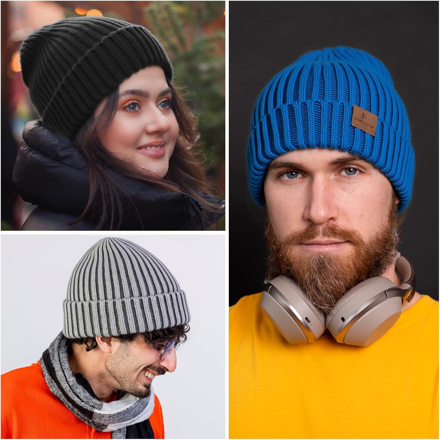 HONGTEYA 3 Pack Winter Beanie for Men Women, Thicken Thermal Plush Lined Beanie Fashion Warm Knit Hat for Cold Weather - Image 7
