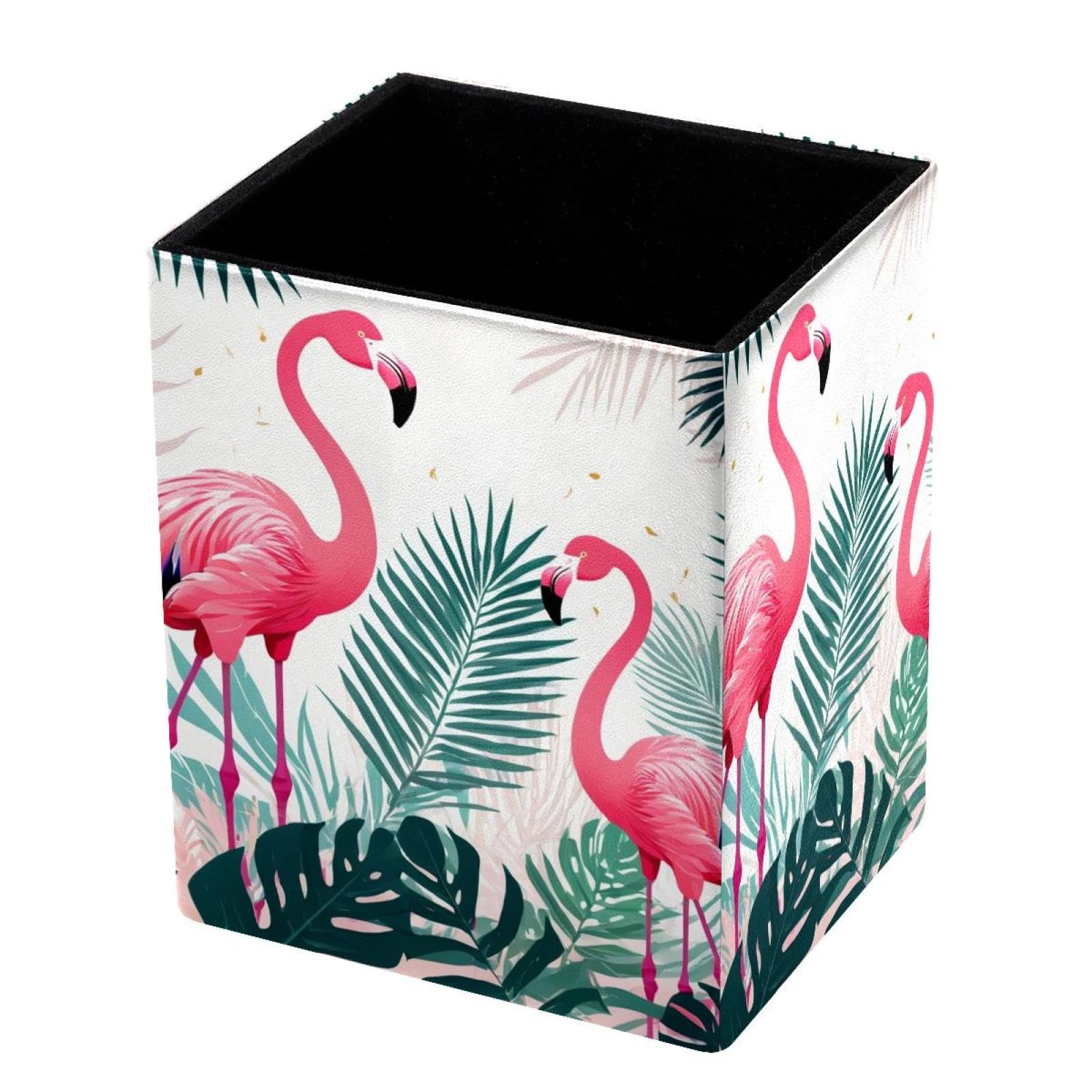 VAPOKF Pencil Holders for Desk, Flamingo and Palm Leaves Printed Pen Holders Pen Pot Makeup Brushes Storage Desktop Stationery Supplies Organiser for Home Office