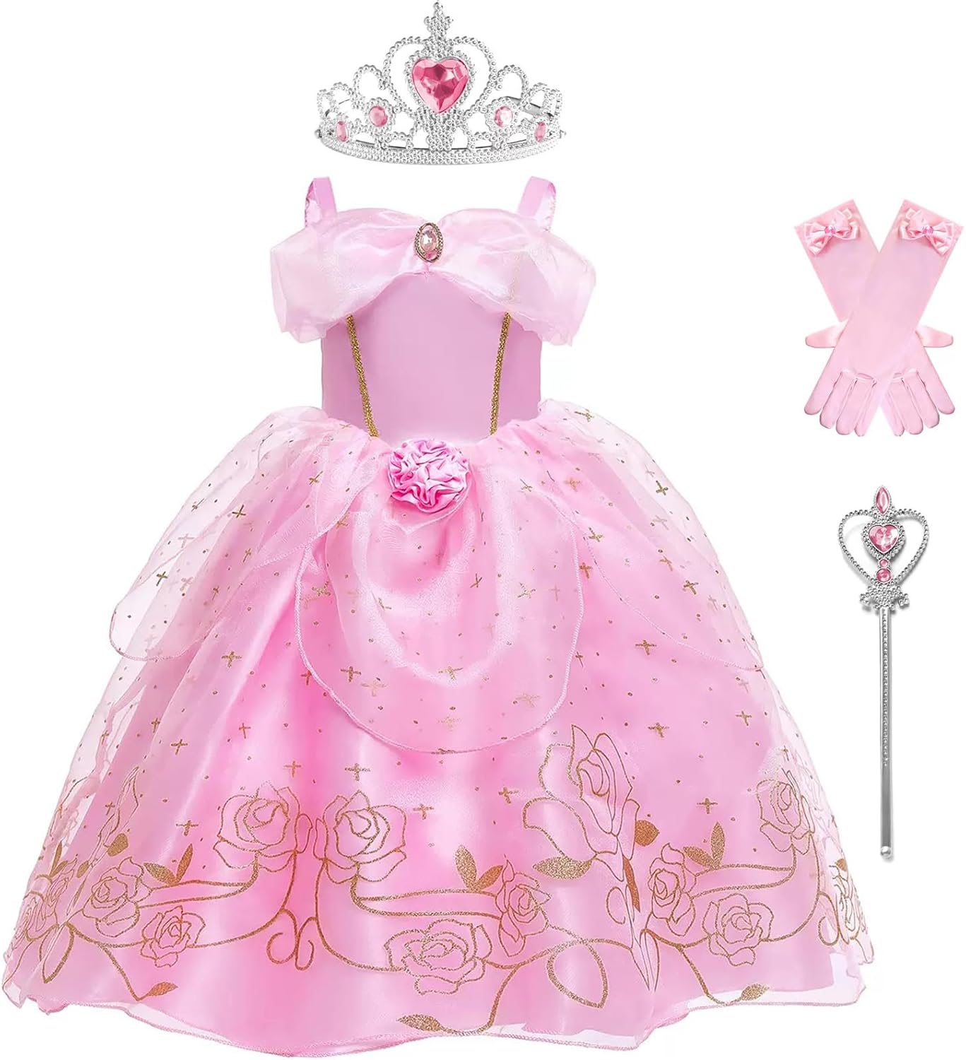 Aurora Princess Costume for Girls Birthday Party Outfit Halloween Cosplay Dress up with Accessories for 3T-12