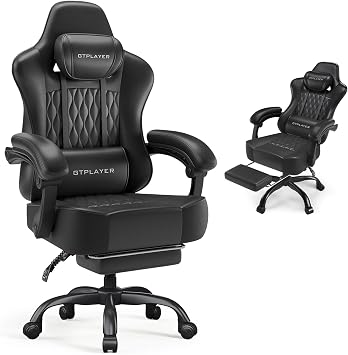 GTPLAYER Gaming Chair, Computer Office Chair with Pocket Spring Cushion, Linkage Armrests, Comfortable Leather Computer Chair, Black