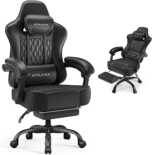 GTPLAYER Gaming Chair, Computer Office Chair with Pocket Spring Cushion, Linkage Armrests, Comfortable Leather Computer Chair, Black