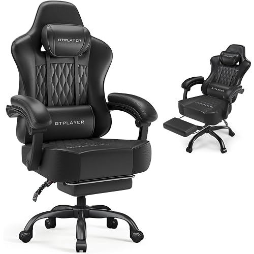 GTPLAYER Gaming Chair, Computer Office Chair with Pocket Spring Cushion, Linkage Armrests, Comfortable Leather Computer Chair, Black