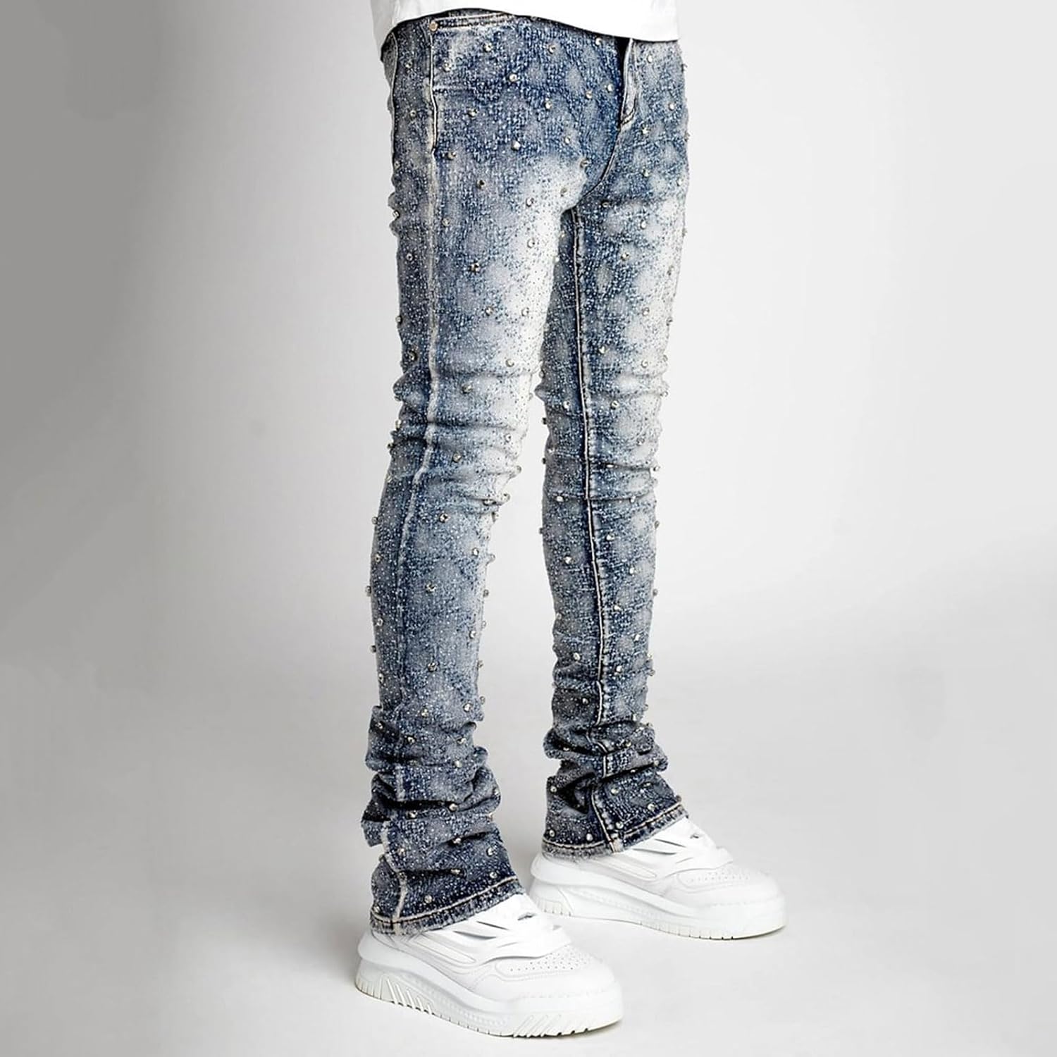 Men's Slim Fit Skinny Stacked Rhinestone Jeans Stretch Fit Stylish Streetwear Causal Y2K Denim Pants - Image 3