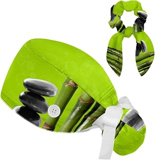 FVQL 2 Pieces Surgical Cap for Long Hair Scrub Cap with Hairband Nurse Cap, Water Stone and Flower