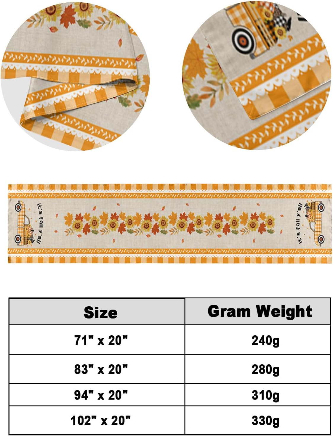 Thanksgiving Bed Runner Scarf Thanksgiving Truck Pull Pumpkin Orange Plaid Bedding Scarf Decorative Bed Runners Cover for Home Bedroom Hotel Wedding Room Bed Scarf for Foot of Bed King 102x20in