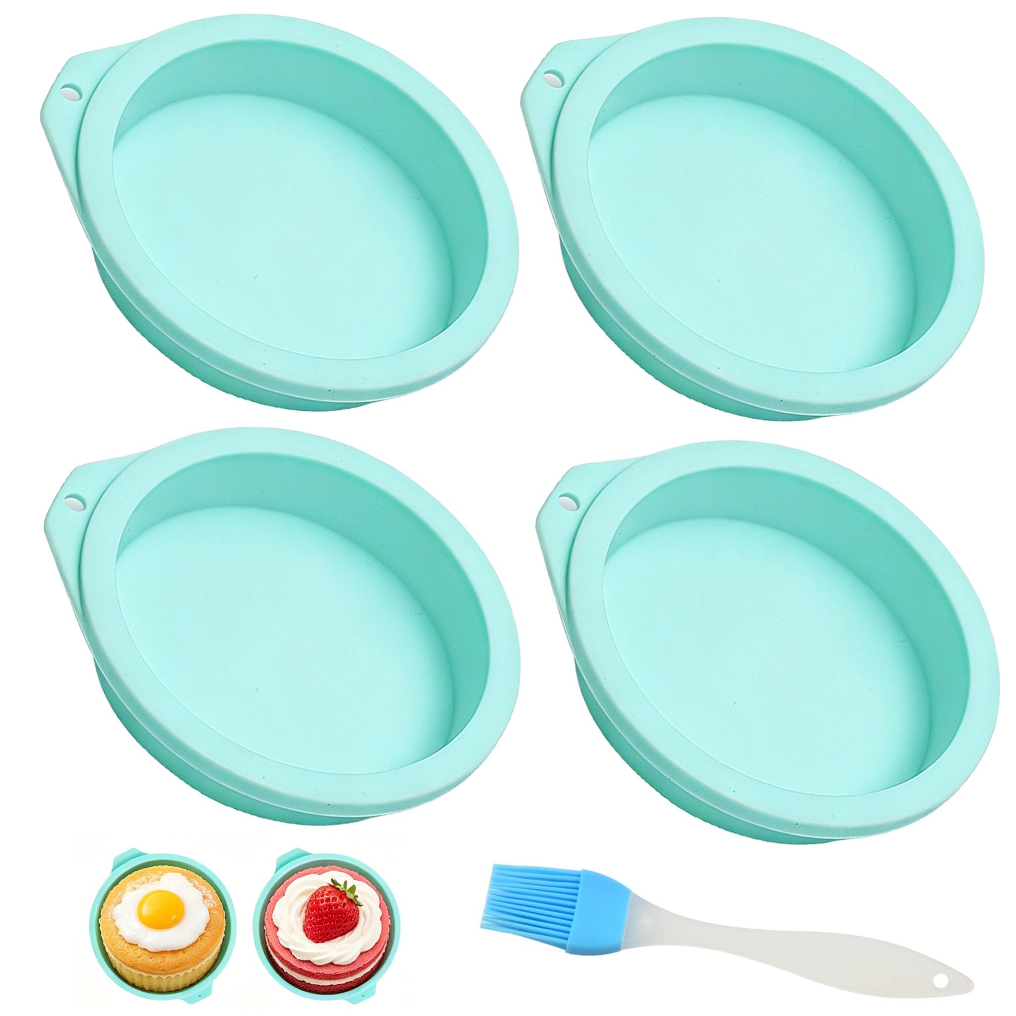 4 Pack Silicone Egg Bite Molds for Air Fryer, Nonstick Round Egg Molds with Brush, Heat Resistant Reusable Baking Cups for Muffins, Mini Cakes, Sandwich Rounds