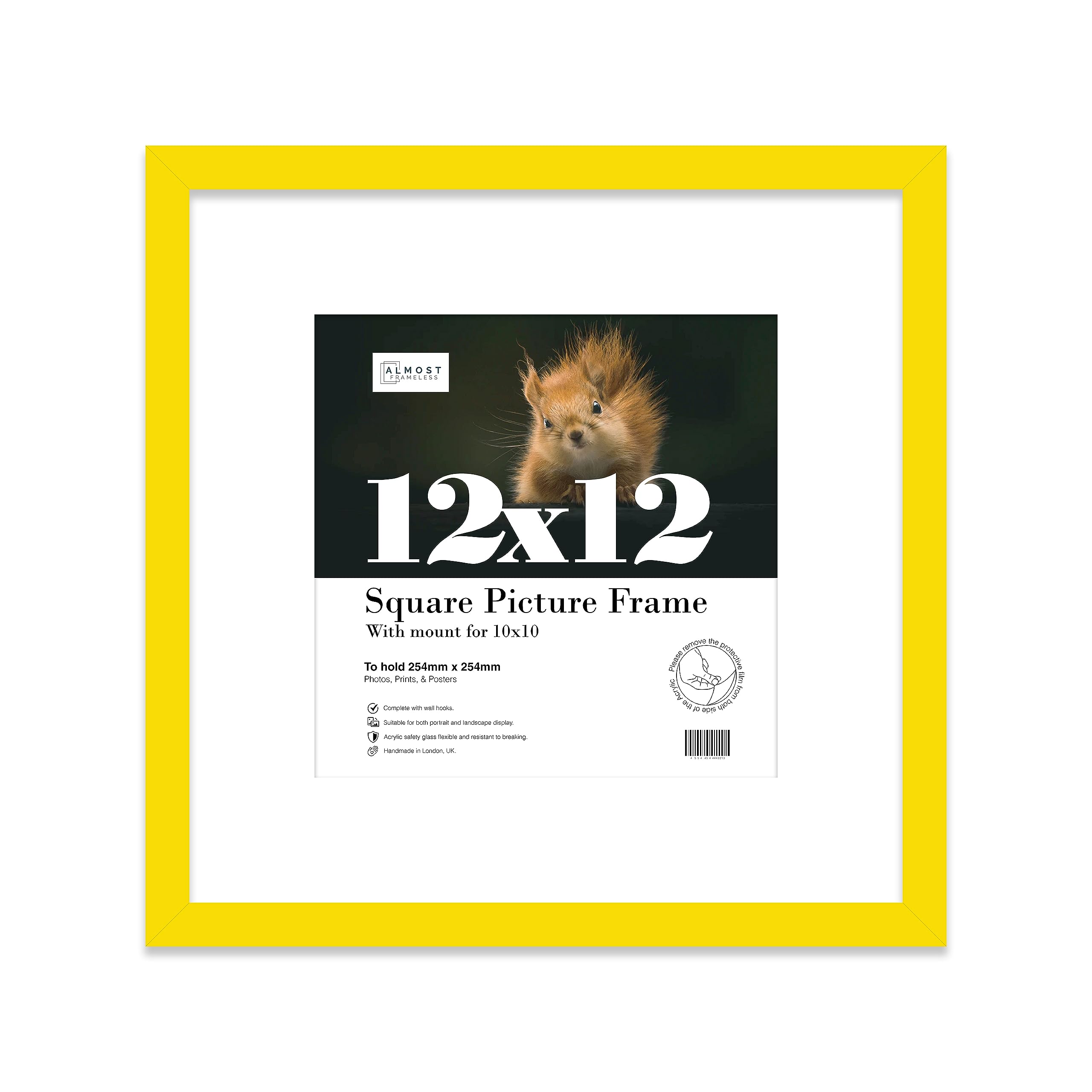 12x12 Yellow Picture Frame with Mount for 10x10 Photos, Prints - Modern Square Wall Frame, 1 Pack