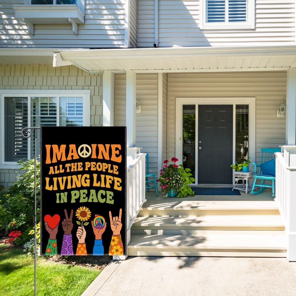 Perfectinsoy Imagine All the People Living Life in Peace Funny Garden Flag, Rainbow Equality Hippie Yard Banner, Earth Peace Social Justice Flag Gifts, Welcome Yard Farmhouse Lawn Outdoors Decor - Image 5