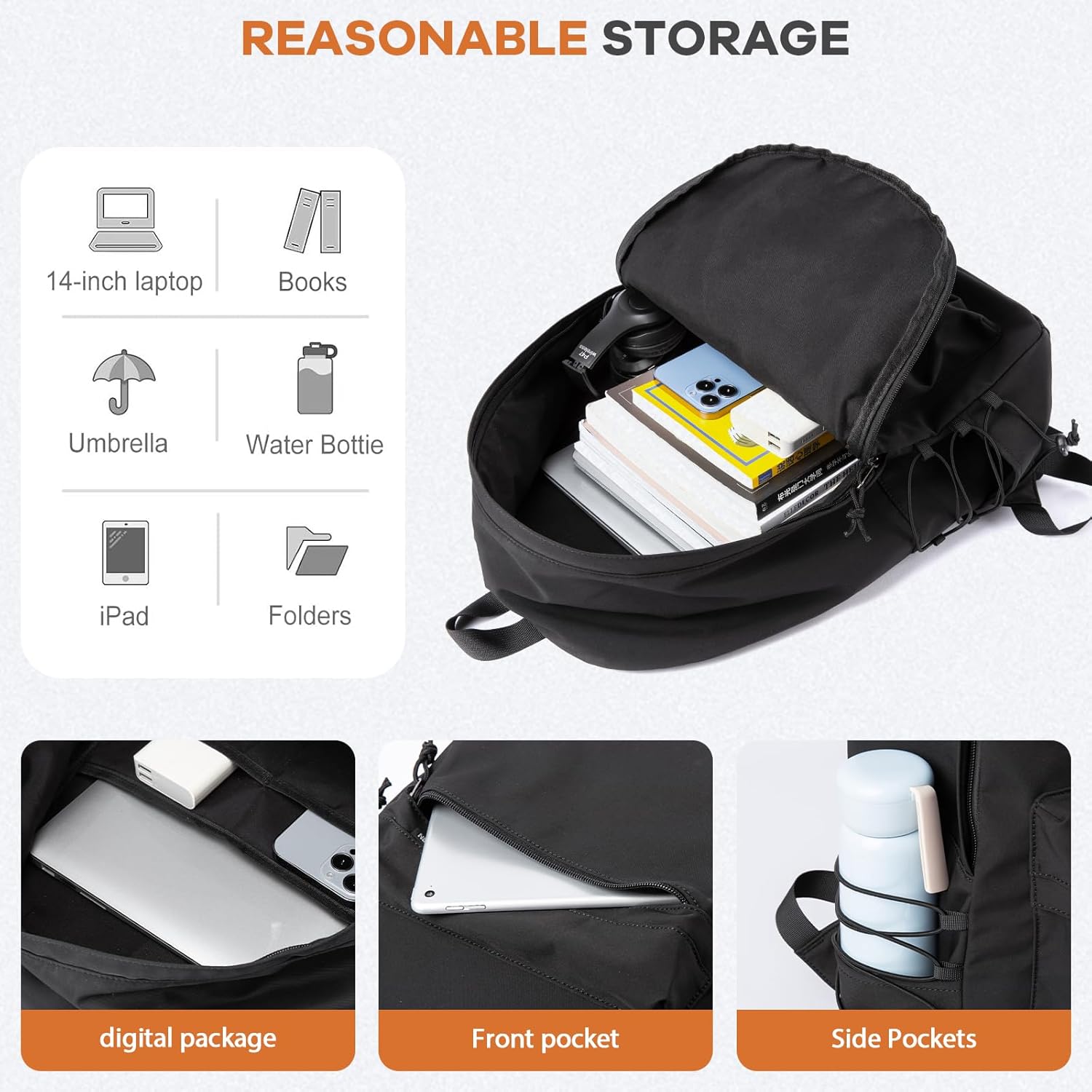 Black Backpack Lightweight Water-resistant Simple Casual Daypack Gym Backpack