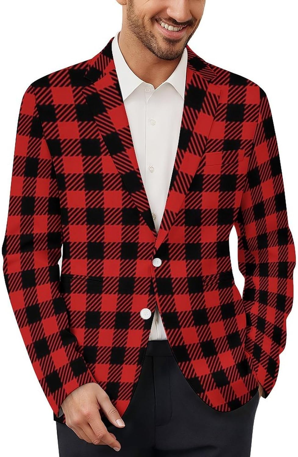 Buffalo Plaid Red Checkered Men's Blazer Casual Suit Jackets Business Button Sport Coats