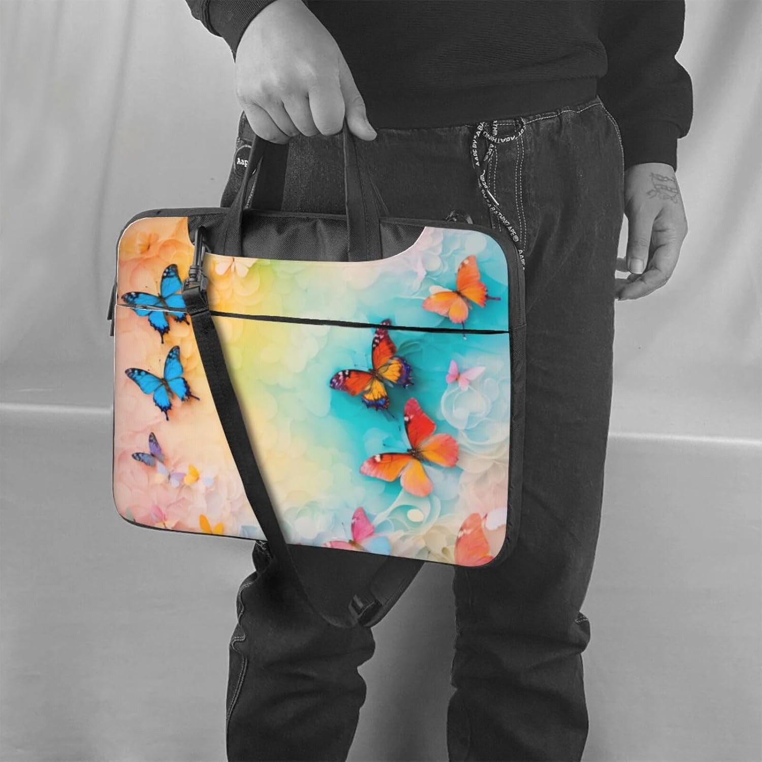 Butterfly Print Laptop Shoulder Bag Messenger Bag Notebook with Accessories Pocket 13/14/15.6 inch