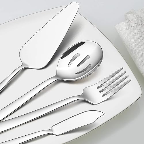 Miniatura 9 de E-far Juego de 5 utensilios de servir color negro mate, utensilios de metal para servir catering, juego de servir de anfitriona de acero inoxidable