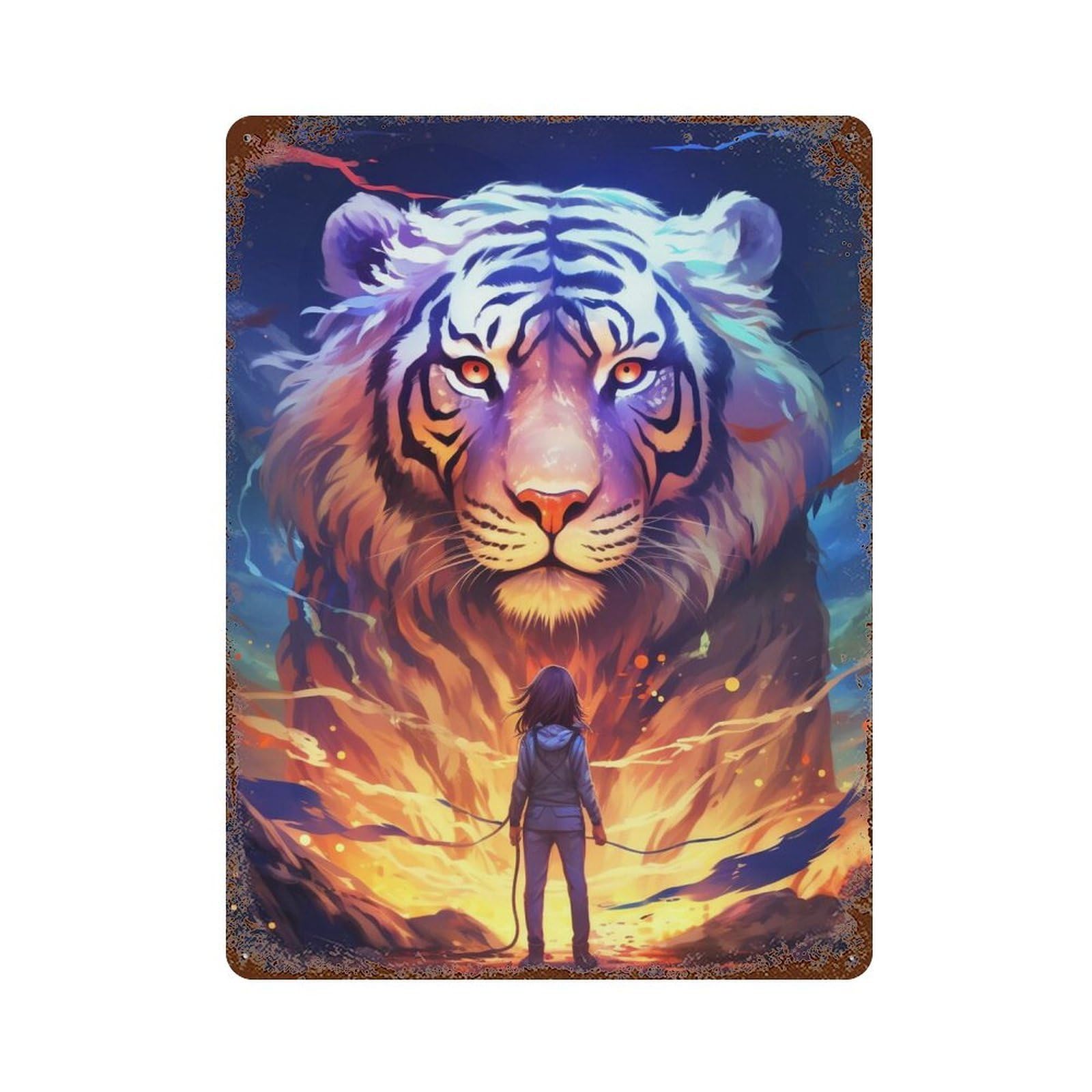 Garage Style Magical Tiger Encounter -1 Weathered Tin Sign 15.7"x11.8", Shabby Chic Decor for Bar And Workshop