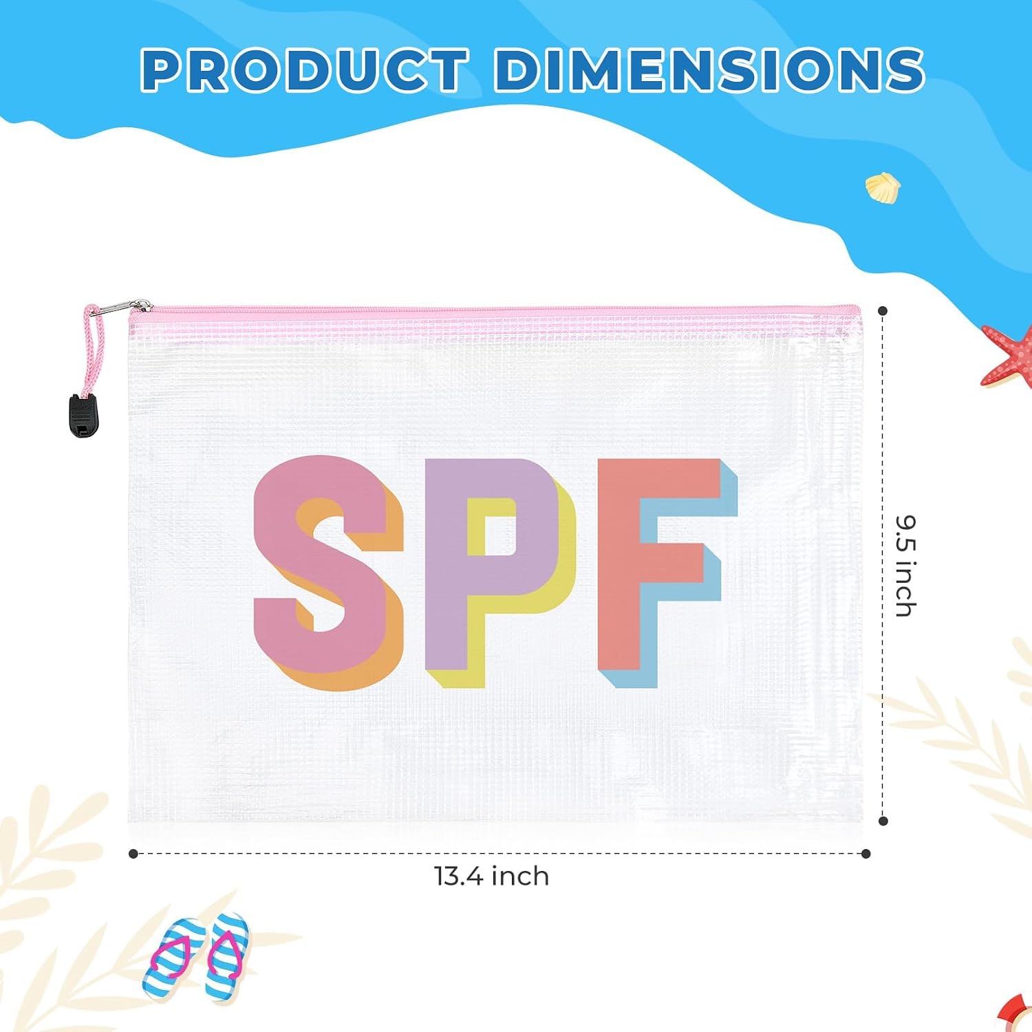 SOIDRAM 4PCS Beach Makeup Bags SPF Cosmetic Bags for Women Girls Summer Varsity Zipper Pouch Clear Waterproof Beach Toiletry Organizer Trendy PVC Makeup Bag for Travel Sandproof Essential