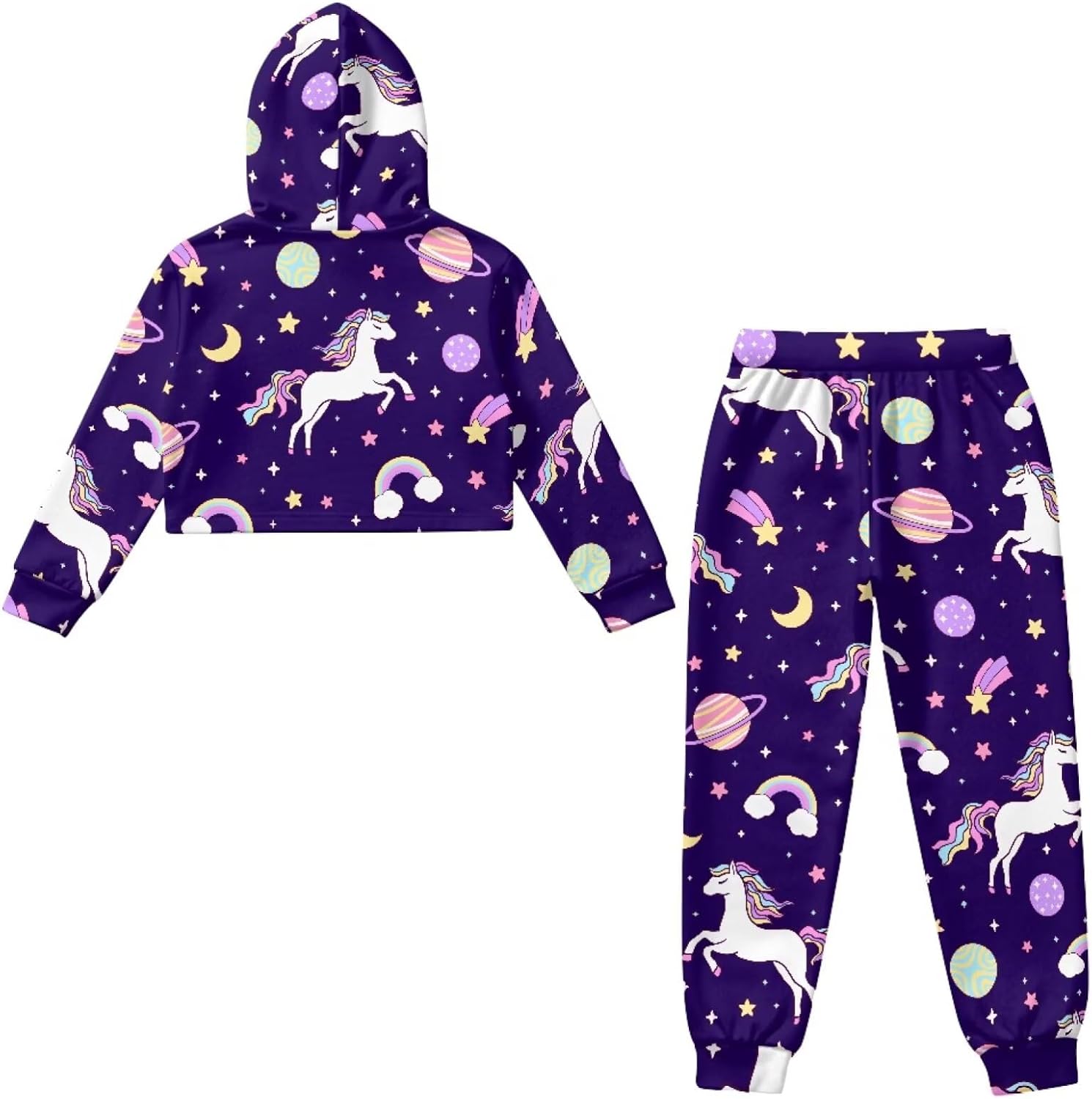Long Sleeve Crop Pullover Sweatshirt Sweatpants Fashion Tracksuit Jogger Set Girls' Athletic Hoodies Kid Sweatsuit
