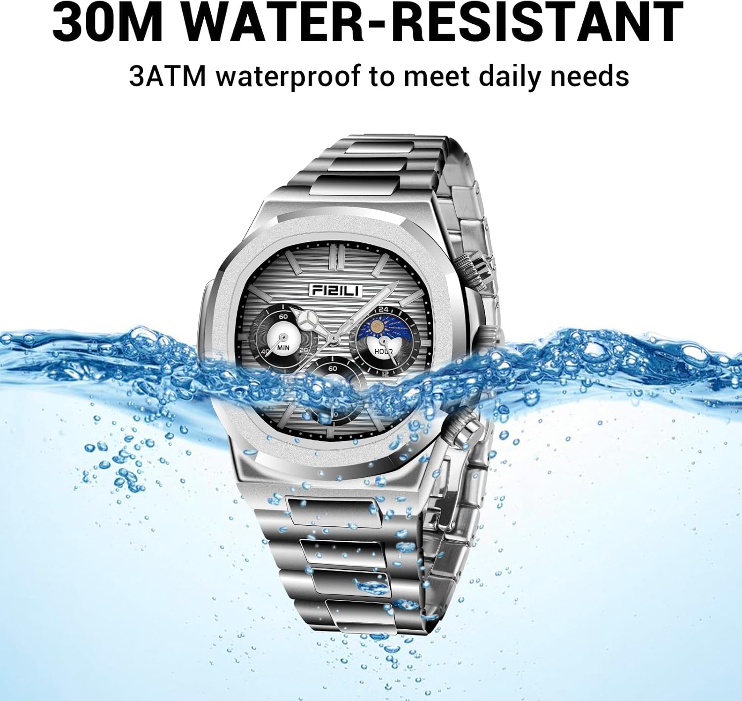 OXFANITE Men's Fashion Watch Stainless Steel Business Quartz Watches Luxury Waterproof Luminous Analog Display with Date Chronograph Multifunctional Watch - Image 7