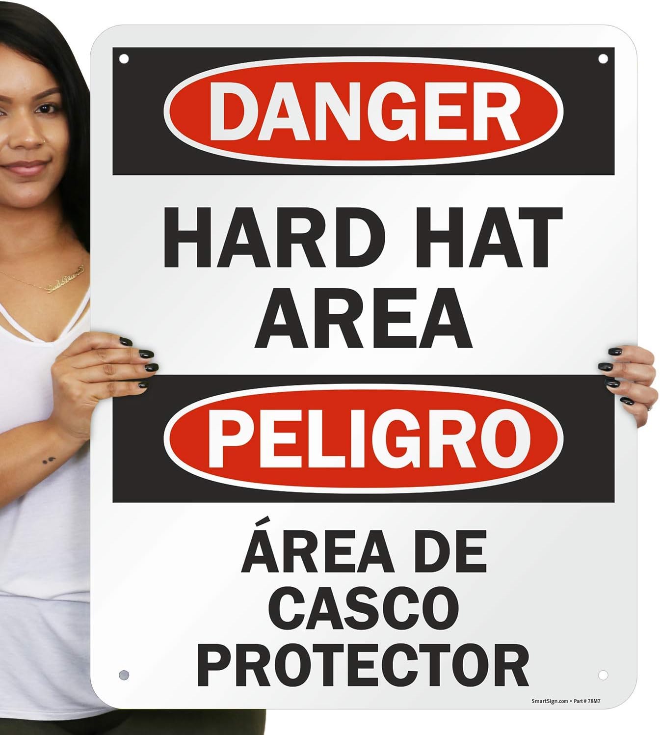 SmartSign "Danger - Hard Hat Area" Bilingual Sign | 24" x 30" Aluminum