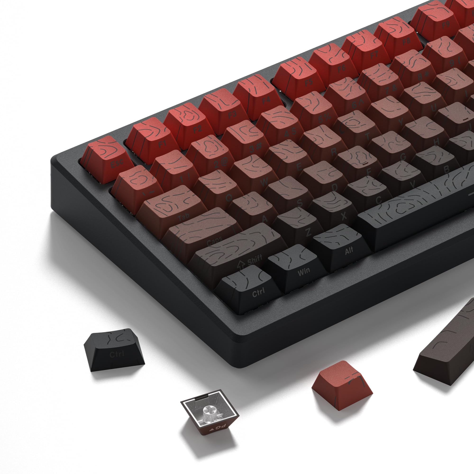 dagaladoo Red/Black Keyboard keycaps,Double Shot PBT keycaps Topographic | Shine Through custom key caps,Side Printed,Cherry Profile keycaps for most cherry-mx switch Mechanical Keyboards