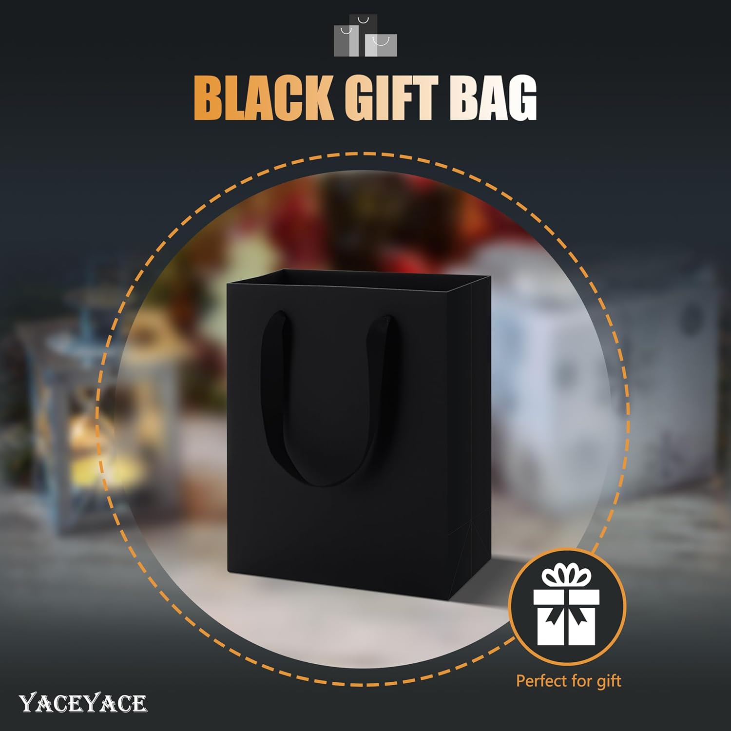 YACEYACE Black Paper Bags, 20Pack Medium Gift Bags with Ribbon Handles, Black Kraft Paper Bag Bulk, 8"x10" Gift Wrap Bag for Birthday, Party, Retail