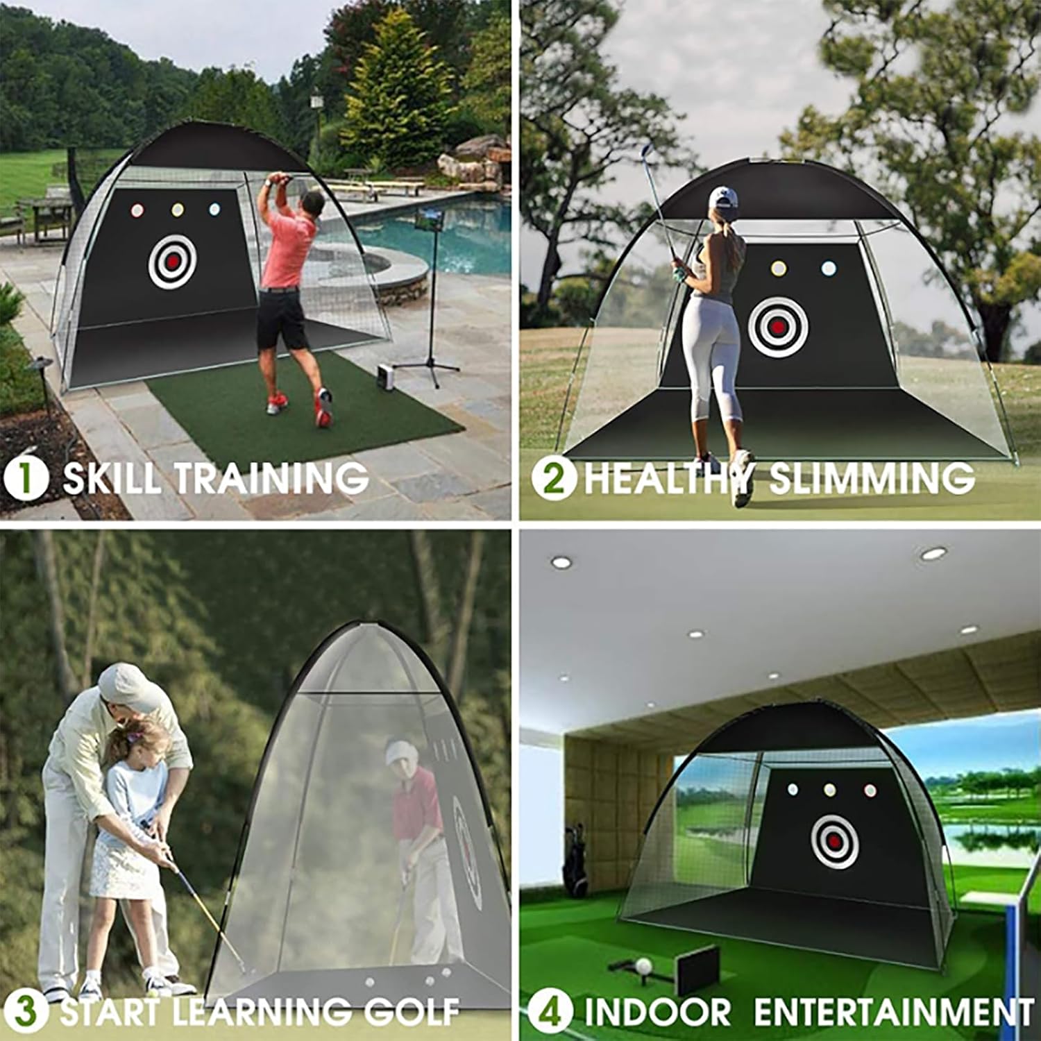 Golf Practice Net, Golf Hitting Training Aids with Carry Bag, Detachable Practice Net and Premium Turf Training Mat, Space Saving and Easy to Installation, for Woods, Irons, Wedges