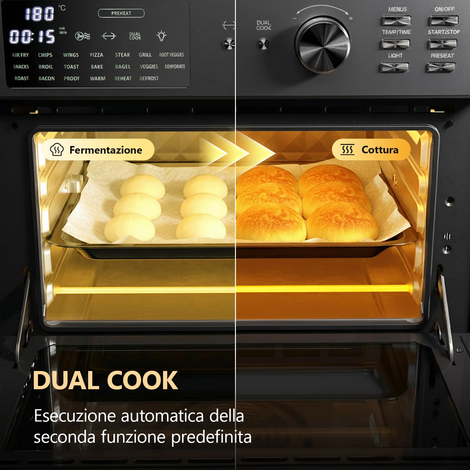 Friggitrice ad aria calda XXL 1800W, forno elettrico 21 in 1 con timer, Dual Cook
